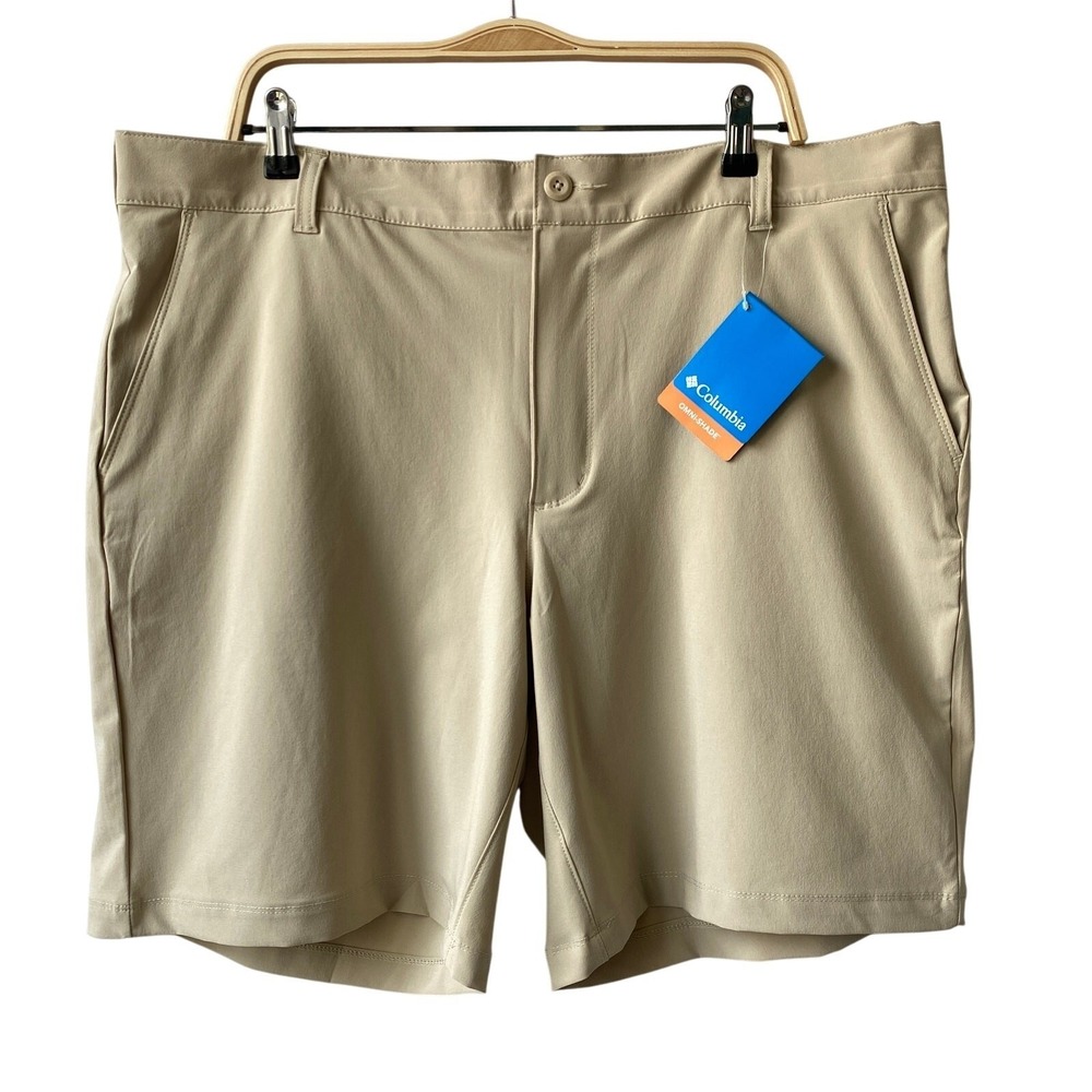 Columbia Omni Shade Shorts Men 40 Tan Performance UPF 50 Outdoor Lightweight NWT